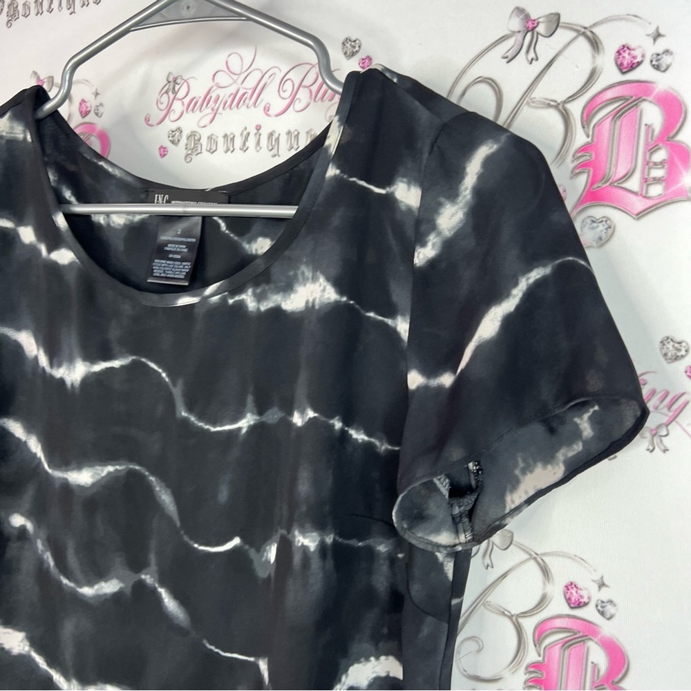 INC International Concepts tshirt tee tie dye Black and White Short Sleeve Top - Picture 4 of 7